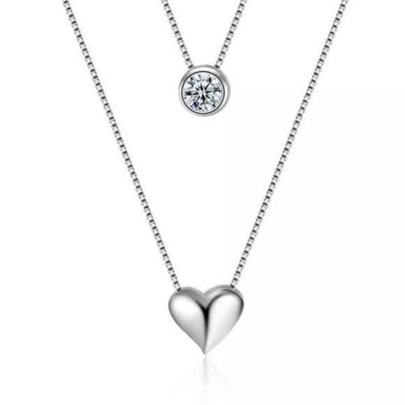 925 STERLING SILVER DOUBLE LAYER HEART NECKLACE - Picture 2 of 8